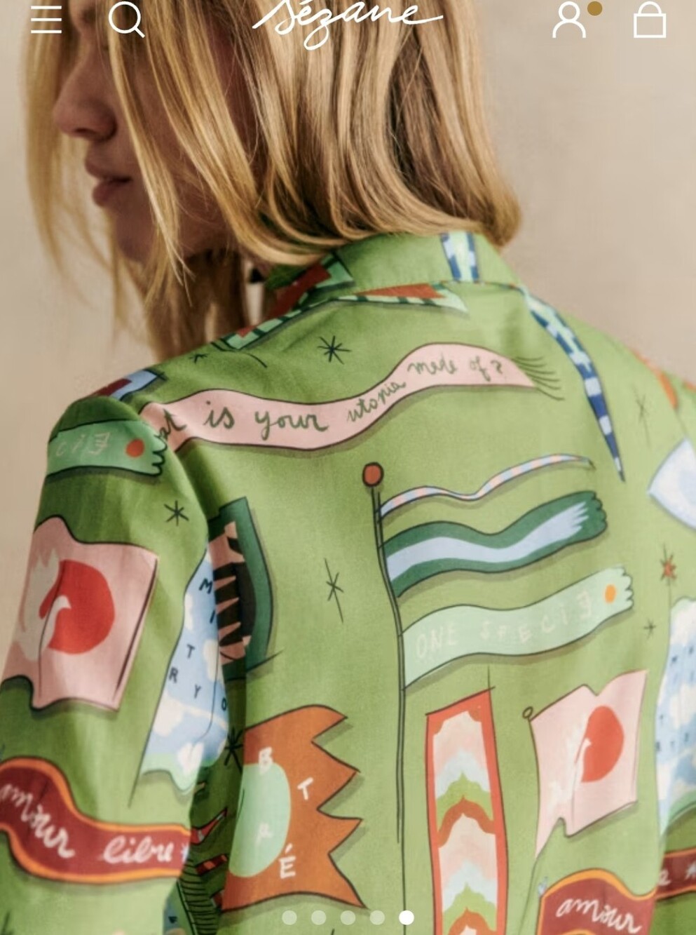 Sezane ×Pangea Pierro Shirt Green Flag Print 38 NWOT - Picture 3 of 8